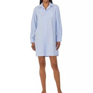 Lauren Ralph Lauren Women's Long-Sleeve Roll-Tab His Shirt Sleepshirt - Medium